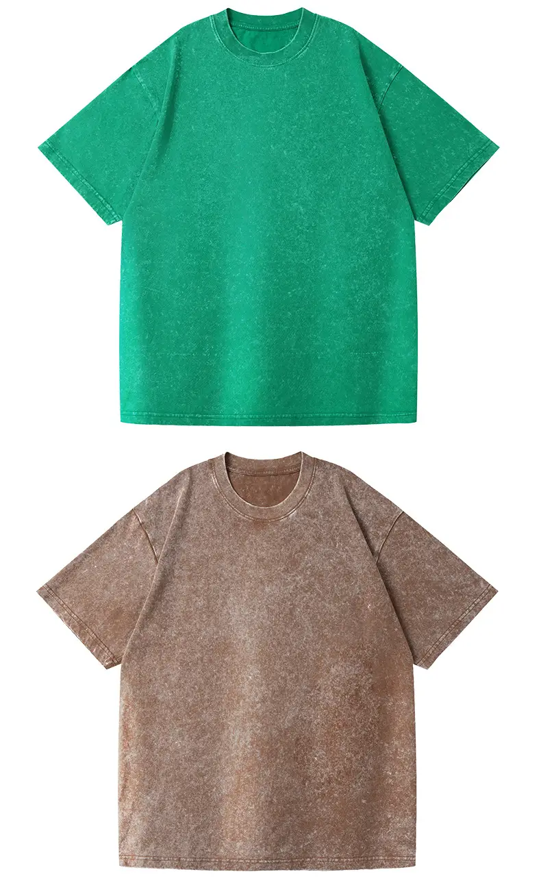 Distressed Cotton T-Shirt Brown Round Neck Wash Thickened — feature 8