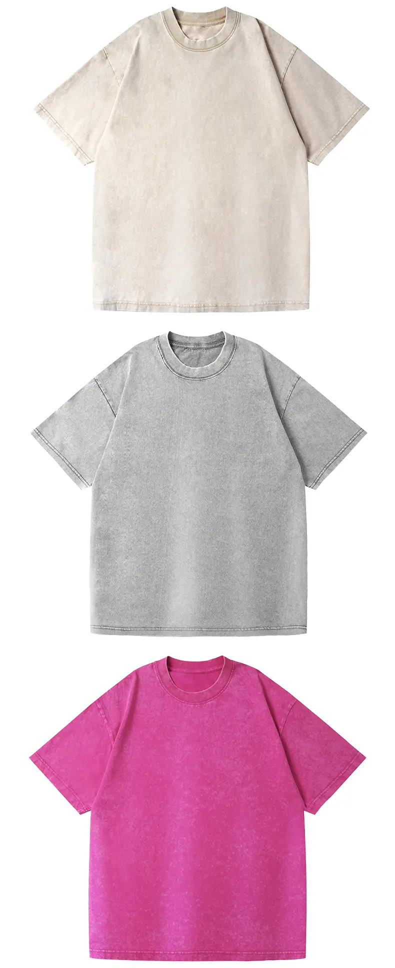 Distressed Cotton T-Shirt Brown Round Neck Wash Thickened — feature 9