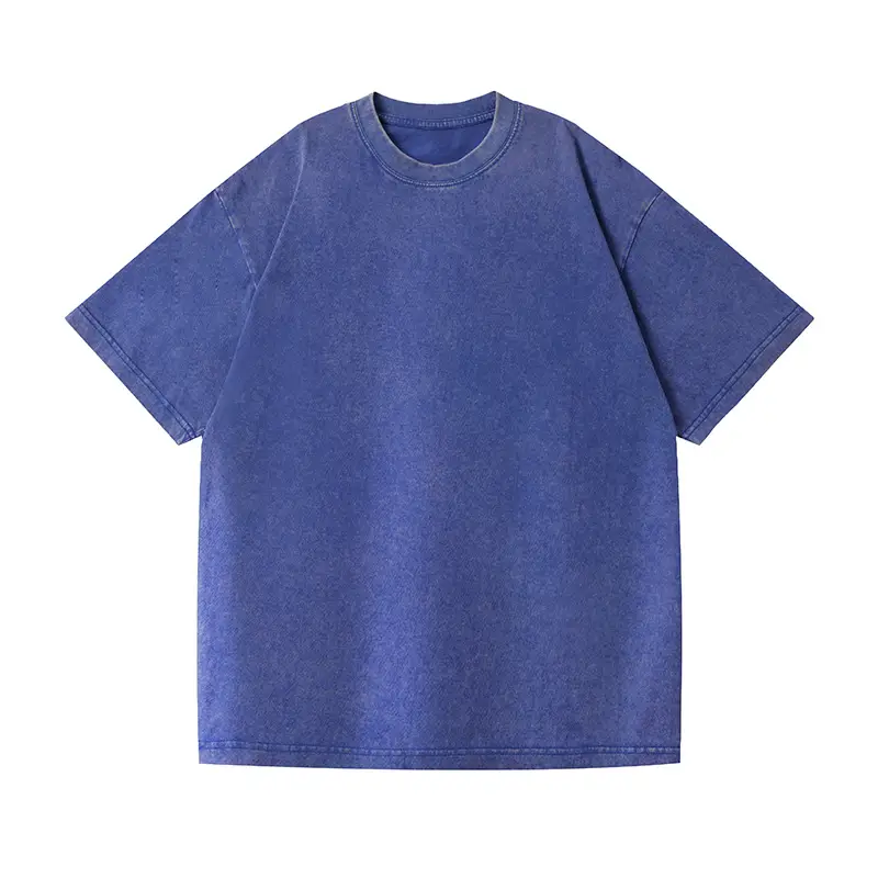 Distressed Cotton T-Shirt Brown Round Neck Wash Thickened - Image 7