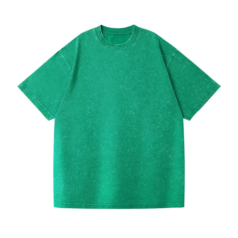 Distressed Cotton T-Shirt Brown Round Neck Wash Thickened - Image 9
