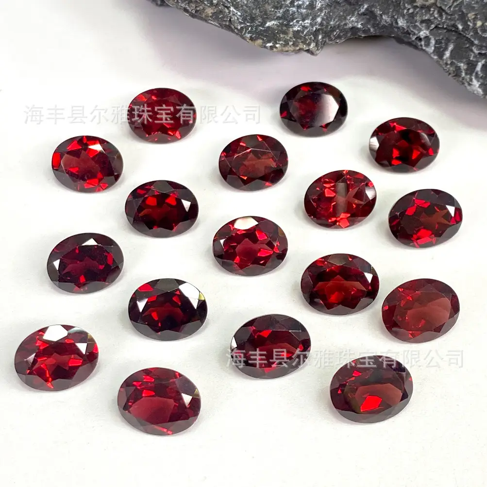 Red Facet Egg Shaped Garnet Rings Set - Image 4