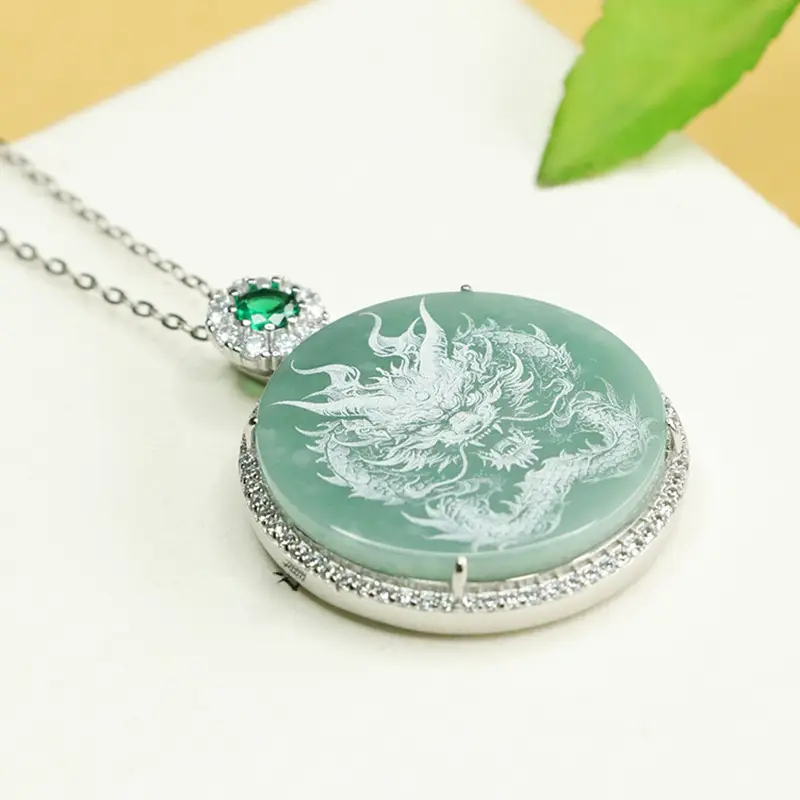 Jade Zodiac Dragon Pendant with Silver Bezel