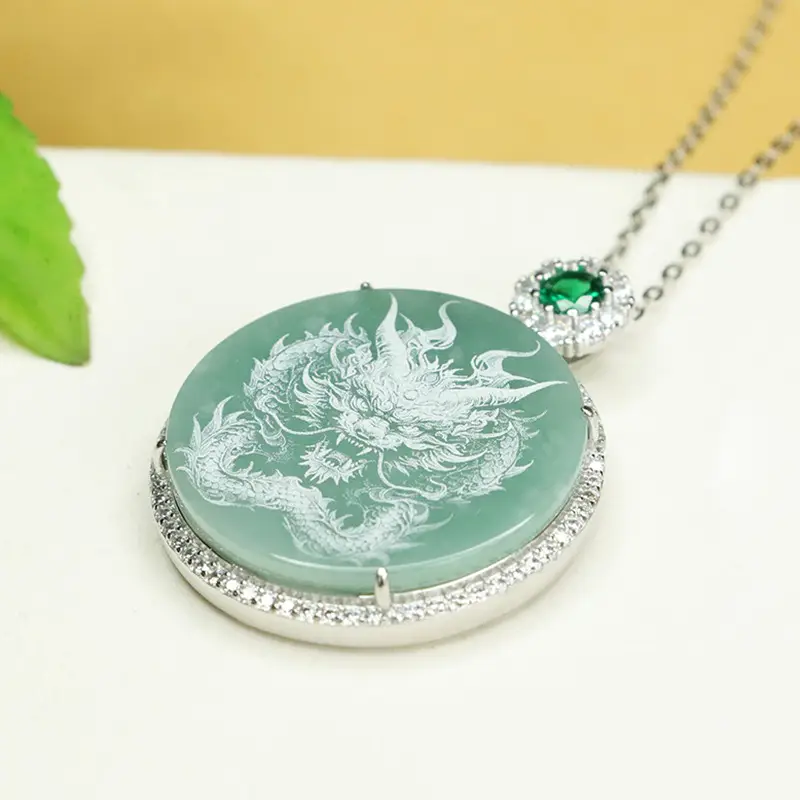 Jade Zodiac Dragon Pendant with Silver Bezel