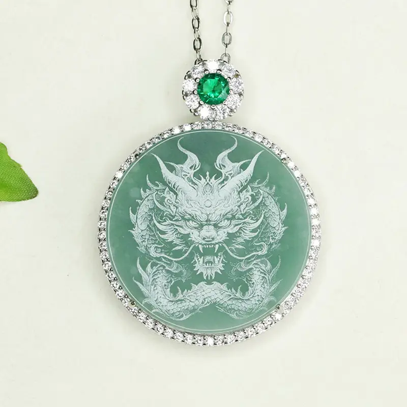 Jade Zodiac Dragon Pendant with Silver Bezel — feature 7