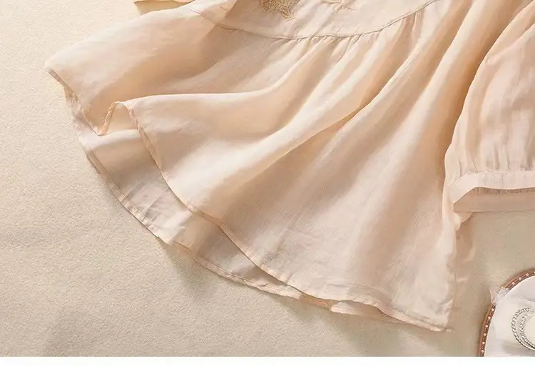 New Shirt T-Shirt Summer Pure Color New Literary Retro Embroidered Cotton and Linen Shirt Loose Round Neck Pullover Top — feature 22