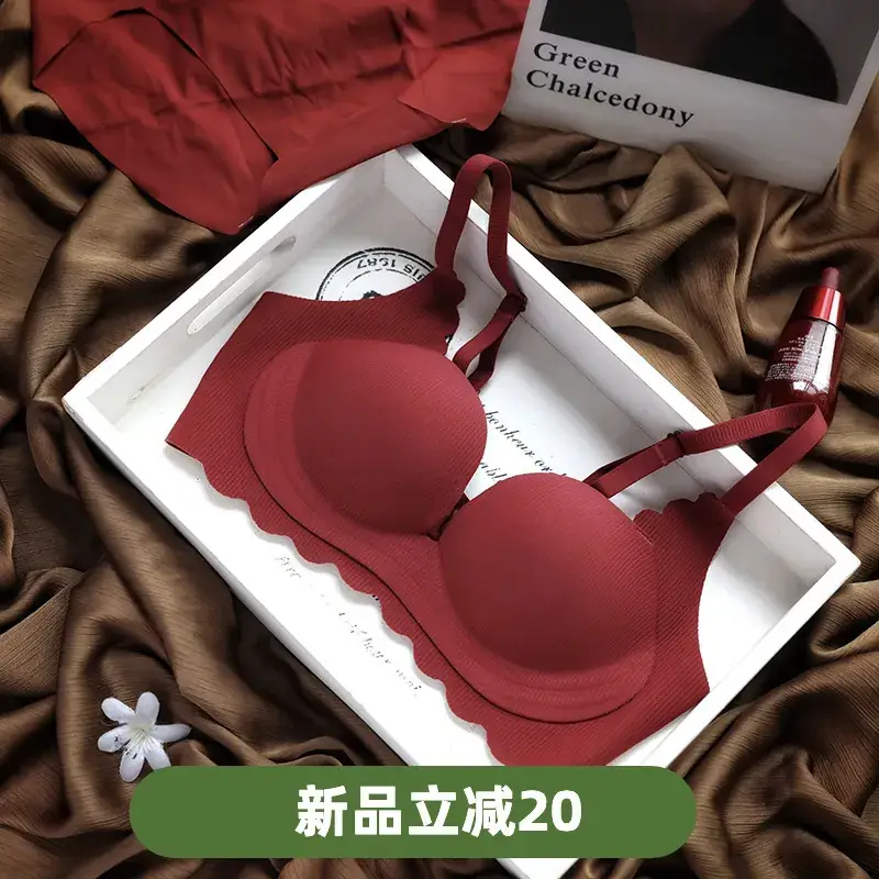 Women's Red Push Up Bra Wireless Anti Sagging — feature 33