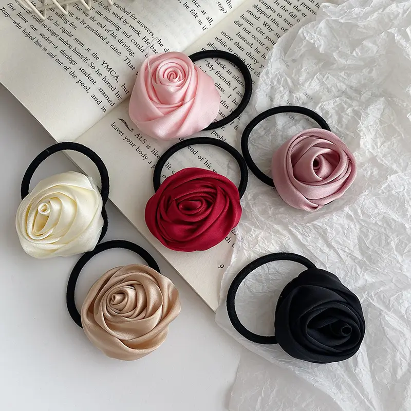 Pink Rose Hair Ring with Soft Rubber Band