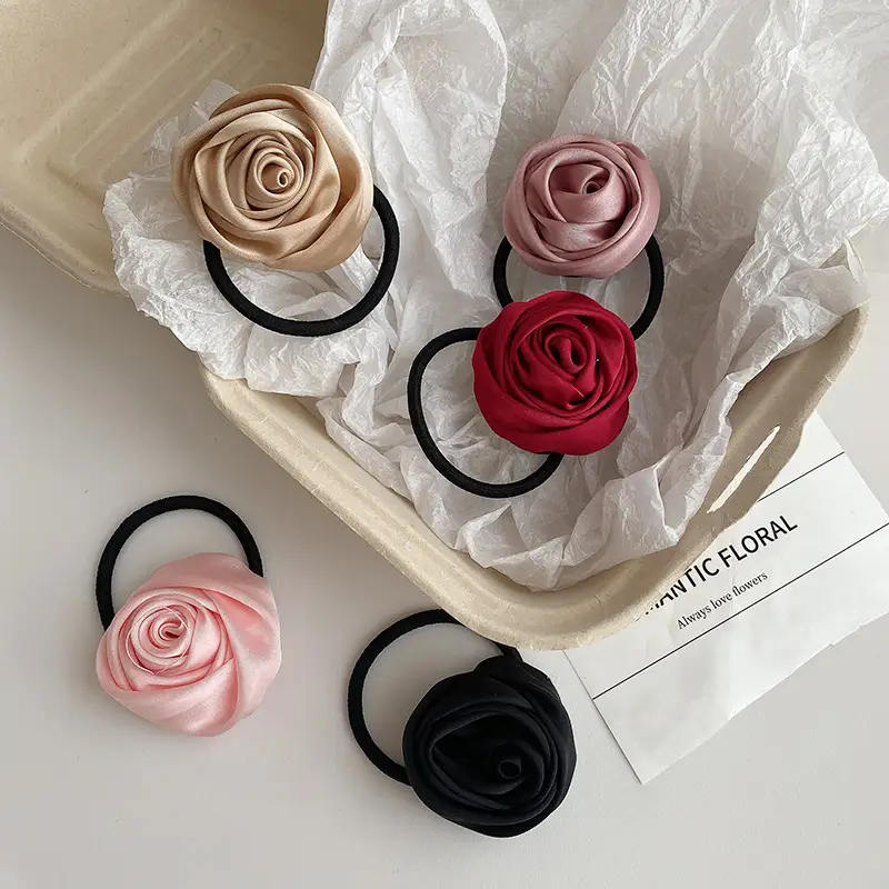 Pink Rose Hair Ring with Soft Rubber Band