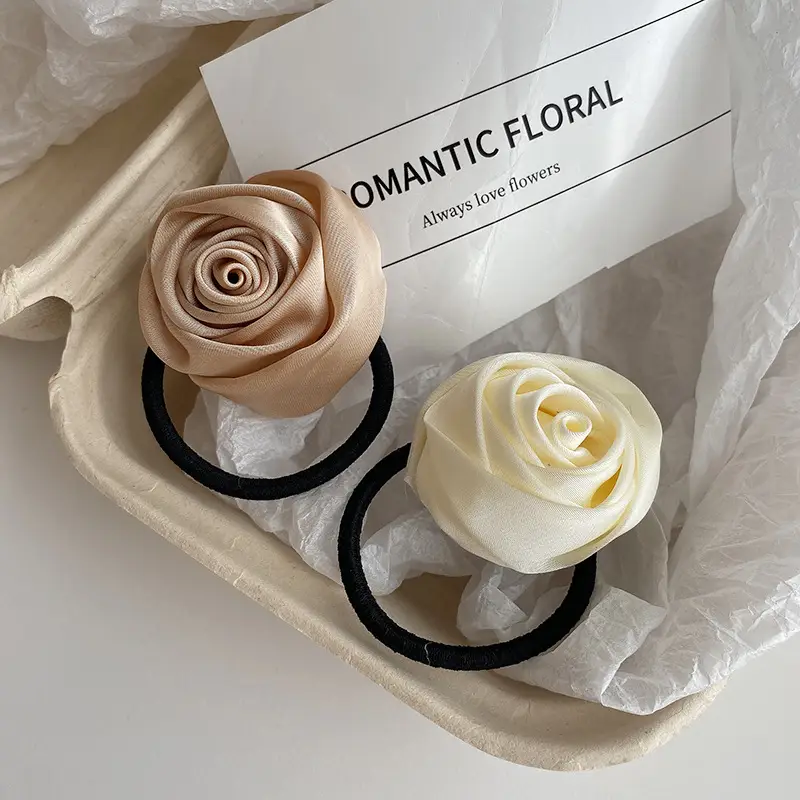 Pink Rose Hair Ring with Soft Rubber Band