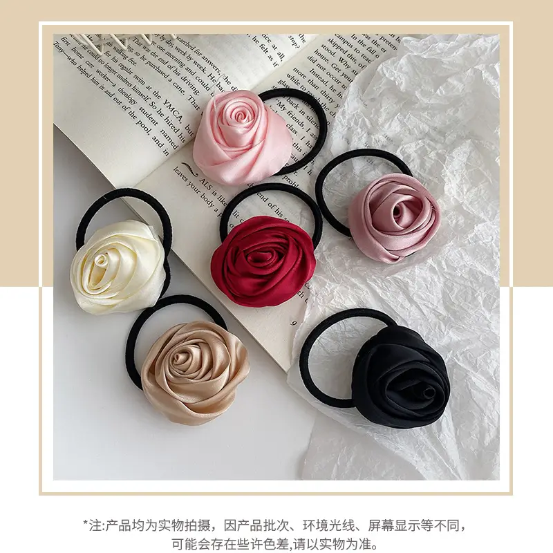 Pink Rose Hair Ring with Soft Rubber Band — feature 26