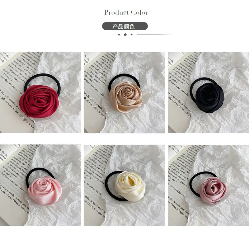 Pink Rose Hair Ring with Soft Rubber Band — feature 28