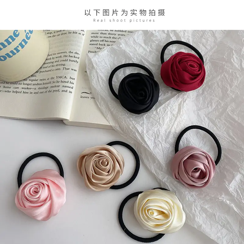 Pink Rose Hair Ring with Soft Rubber Band — feature 29