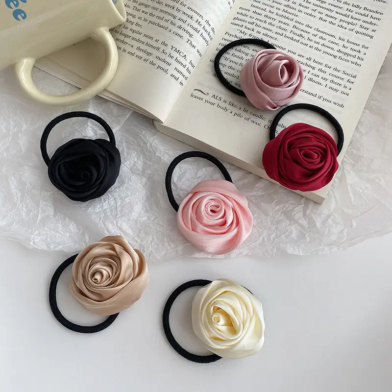 Pink Rose Hair Ring with Soft Rubber Band — feature 30