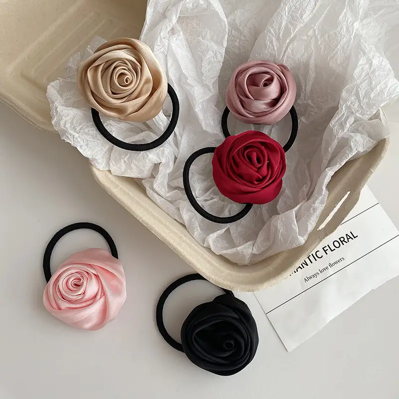 Pink Rose Hair Ring with Soft Rubber Band — feature 31