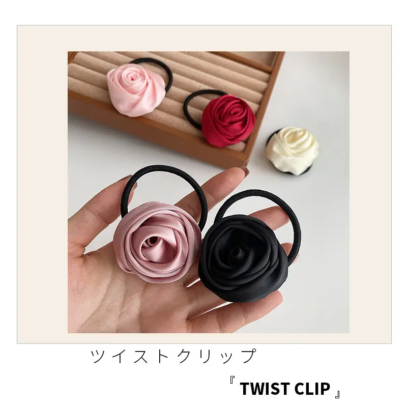 Pink Rose Hair Ring with Soft Rubber Band — feature 32