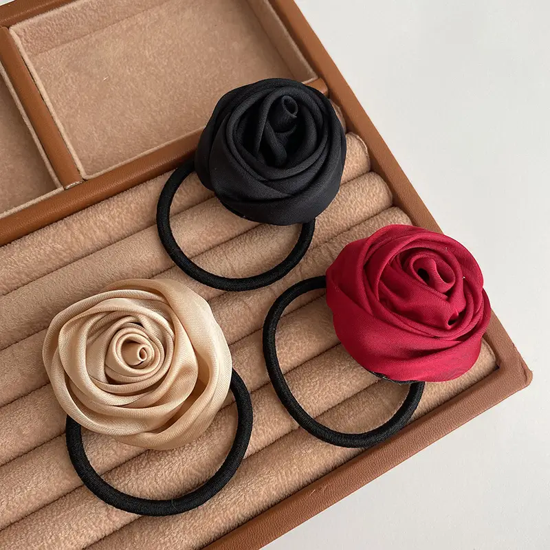 Pink Rose Hair Ring with Soft Rubber Band — feature 33