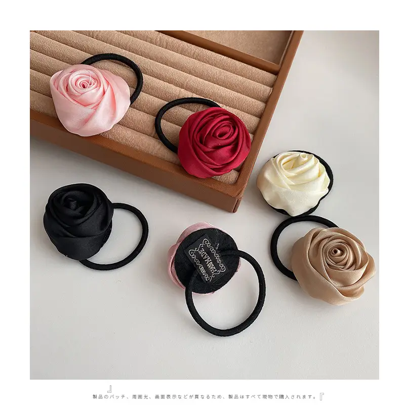 Pink Rose Hair Ring with Soft Rubber Band — feature 35