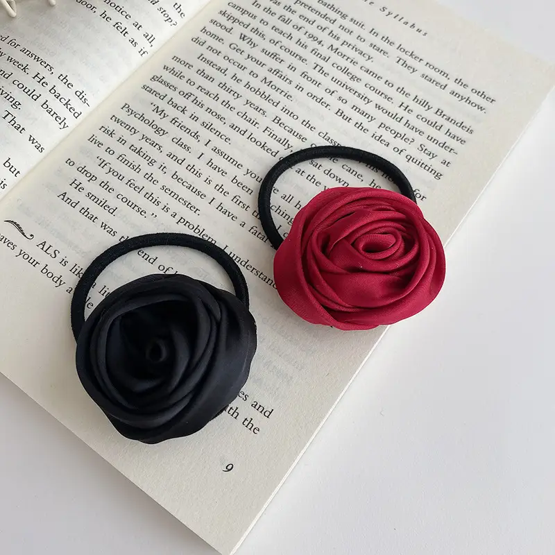 Pink Rose Hair Ring with Soft Rubber Band — feature 36