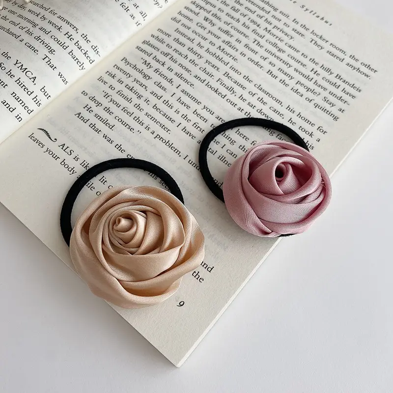 Pink Rose Hair Ring with Soft Rubber Band — feature 37