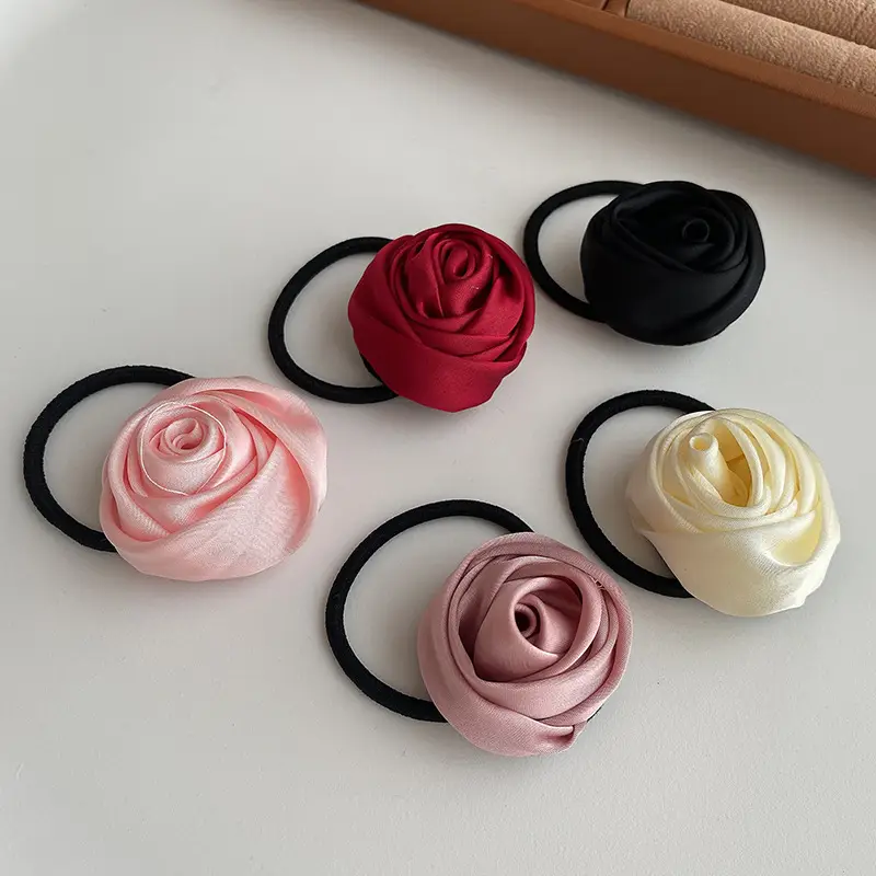 Pink Rose Hair Ring with Soft Rubber Band — feature 38