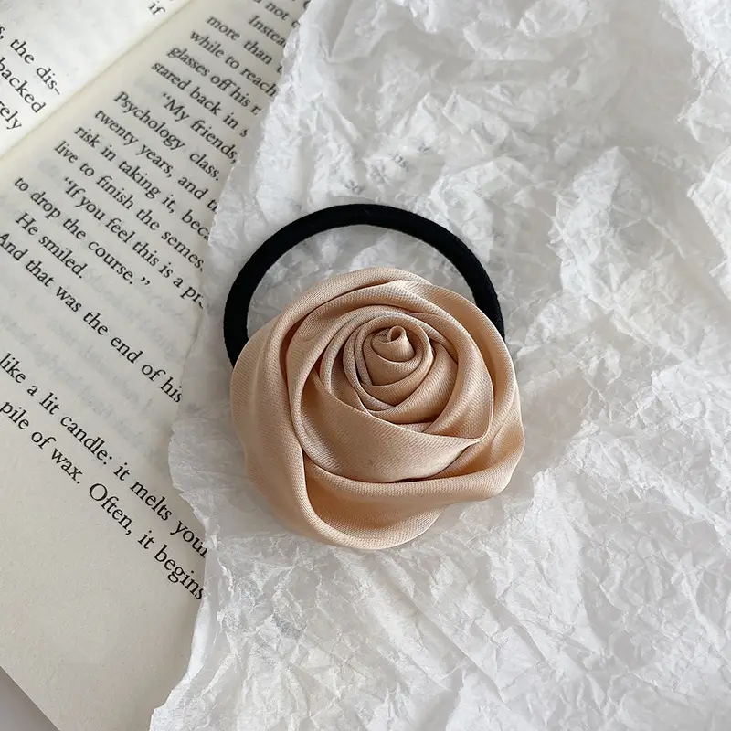 Pink Rose Hair Ring with Soft Rubber Band