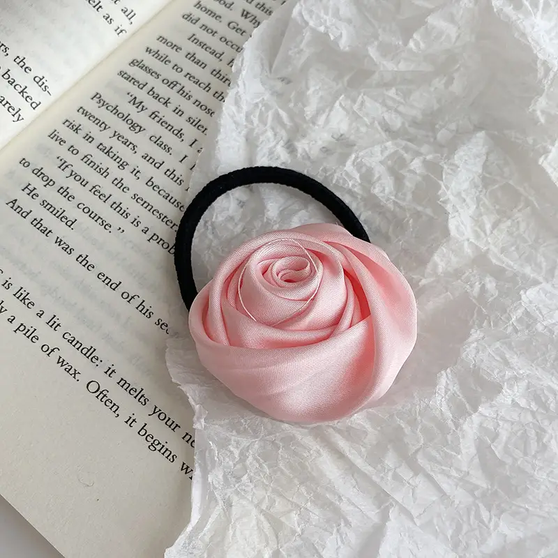 Pink Rose Hair Ring with Soft Rubber Band
