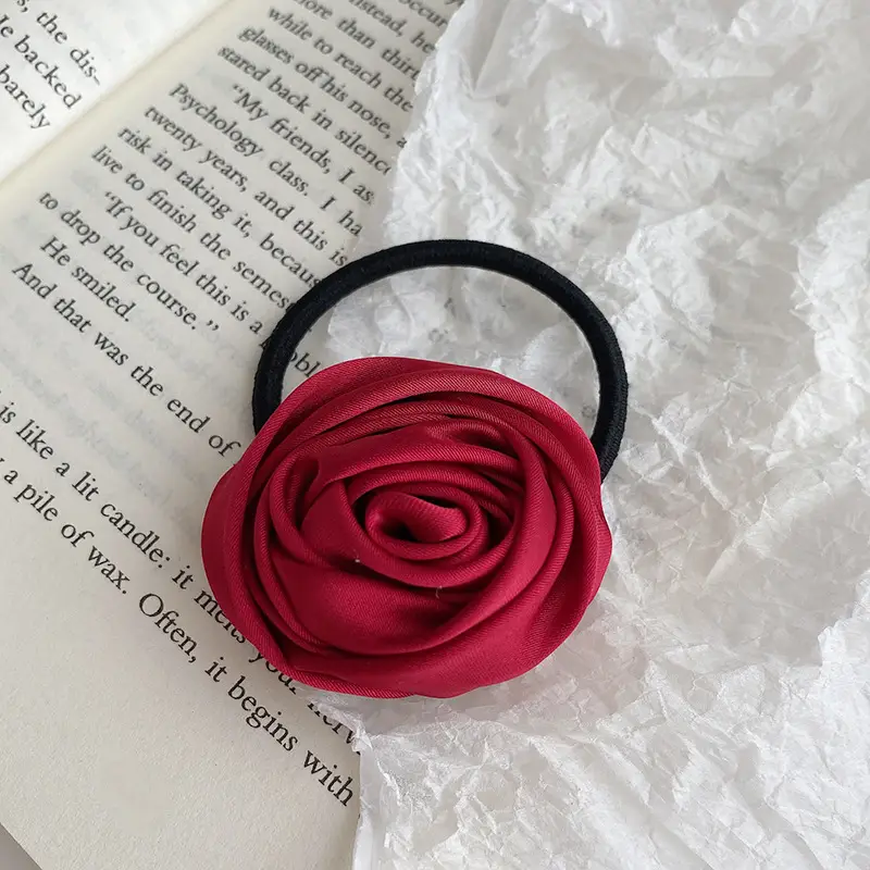 Pink Rose Hair Ring with Soft Rubber Band