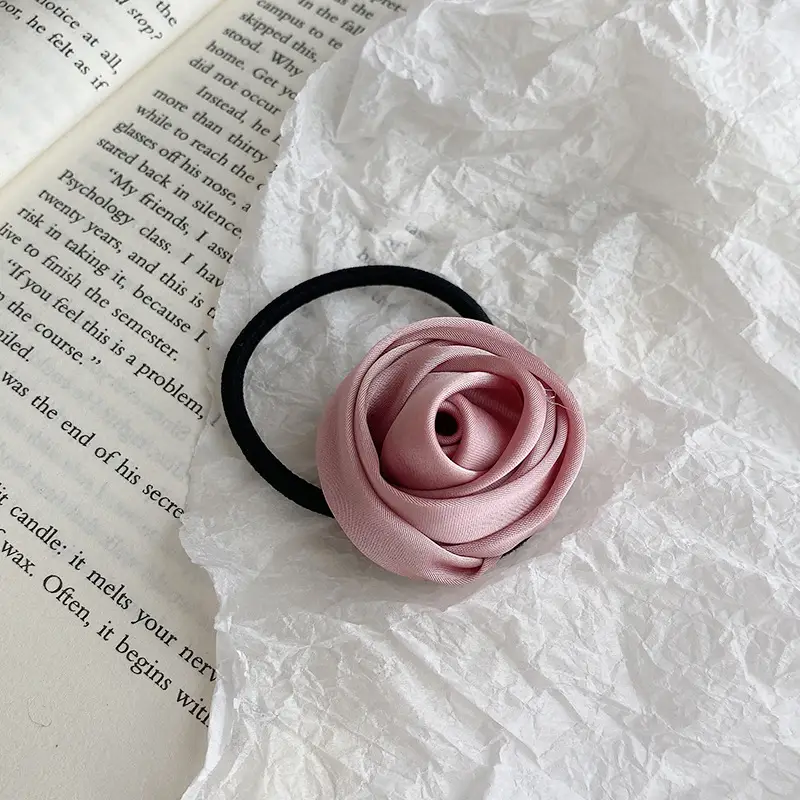 Pink Rose Hair Ring with Soft Rubber Band