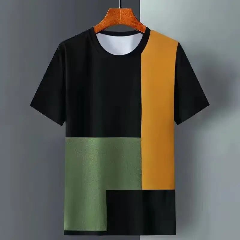 Men Ice Silk Short Sleeve T-Shirt White Green Orange - Image 2