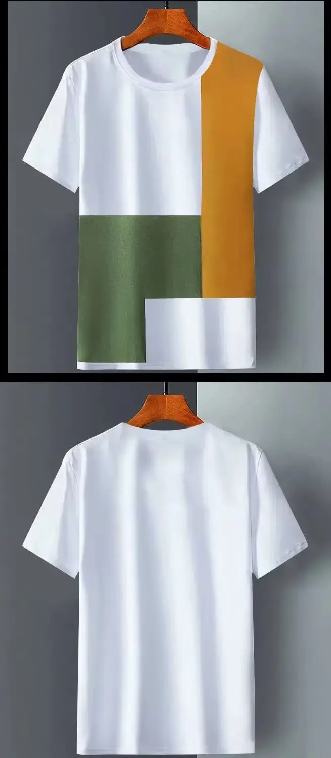Men Ice Silk Short Sleeve T-Shirt White Green Orange — feature 11