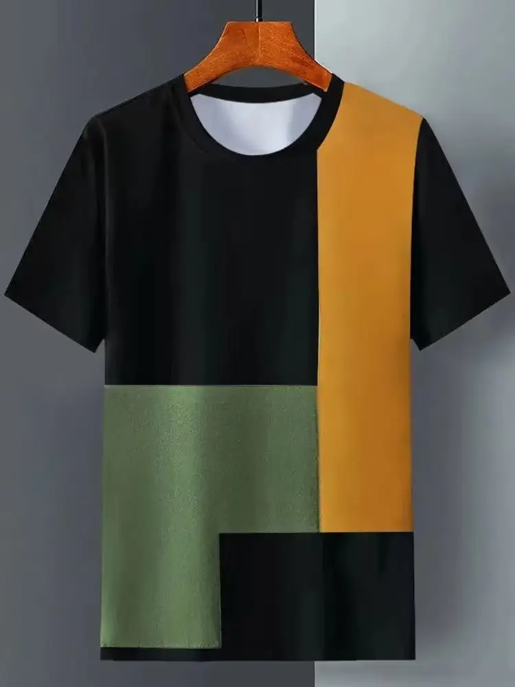 Men Ice Silk Short Sleeve T-Shirt White Green Orange — feature 3