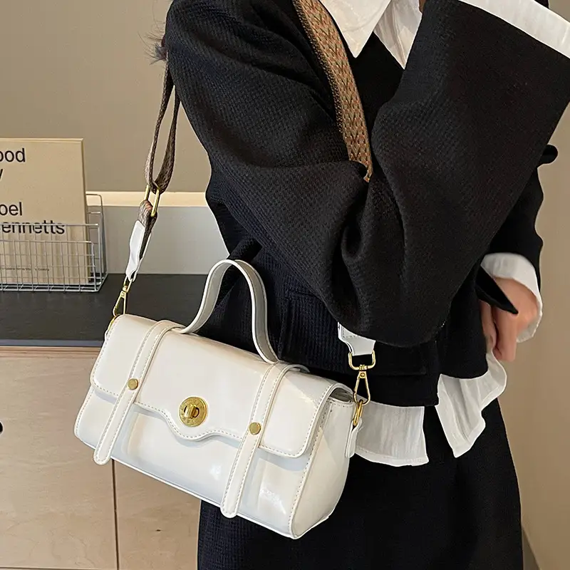 Women's White Crossbody Bag with Gold Clasp
