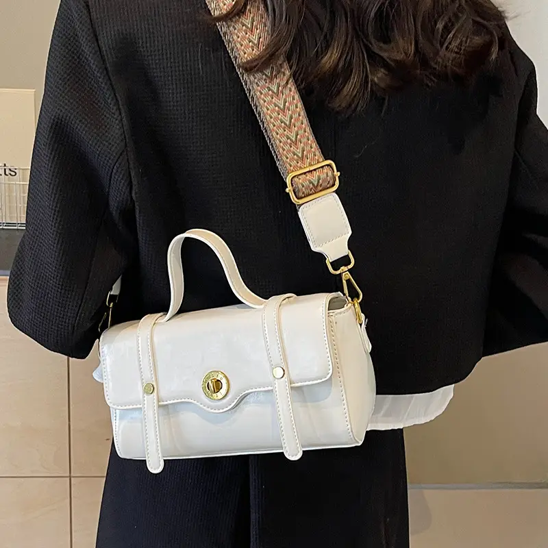 Women's White Crossbody Bag with Gold Clasp