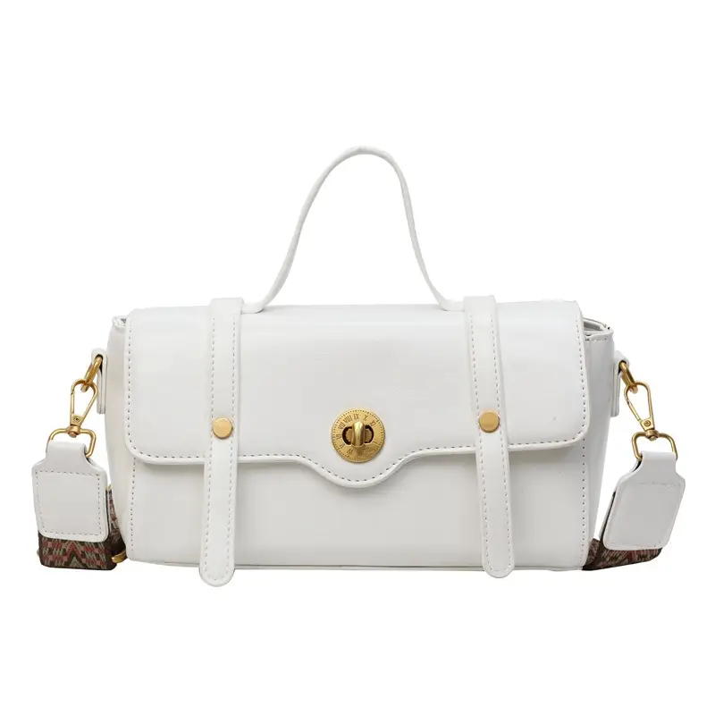 Women's White Crossbody Bag with Gold Clasp