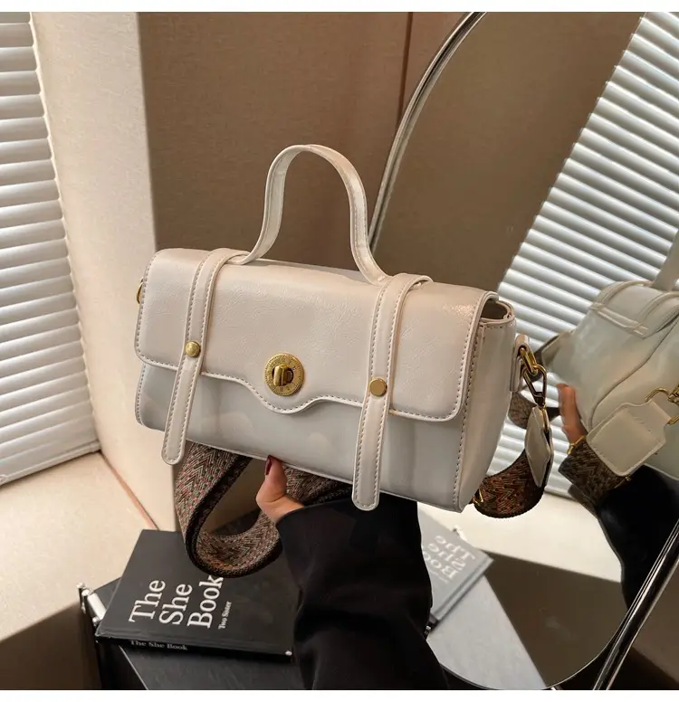 Women's White Crossbody Bag with Gold Clasp — feature 23