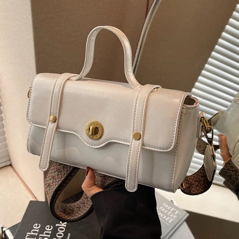 Women's White Crossbody Bag with Gold Clasp