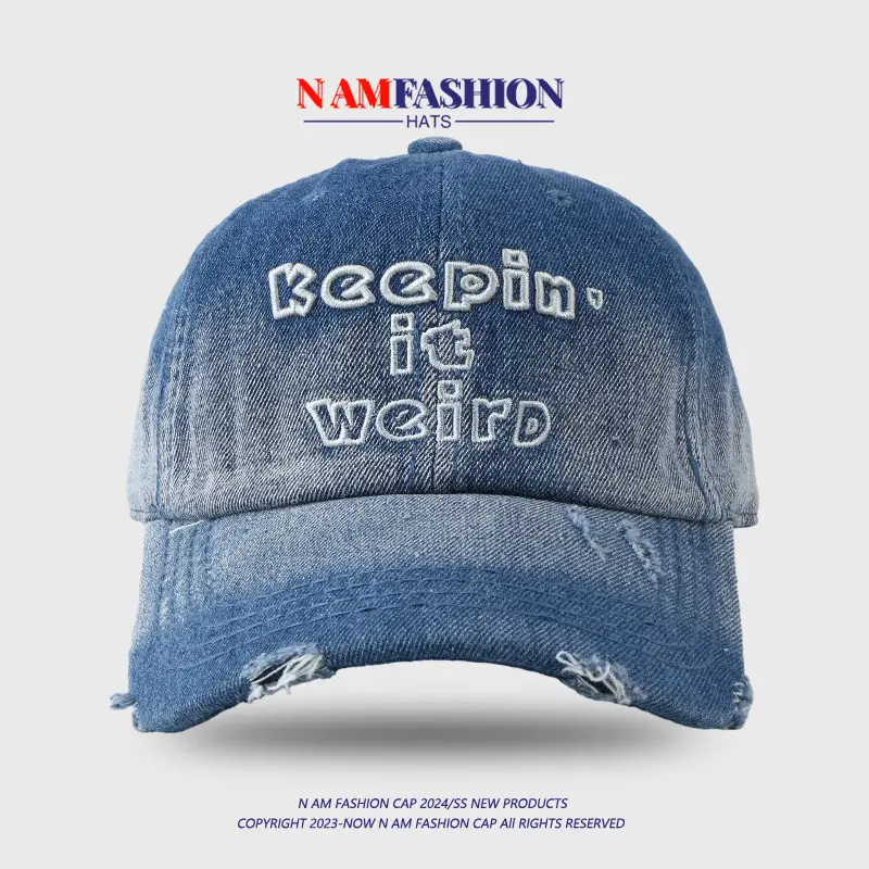 Blue Wide Brim Cap with "RAPIN IT" Embroidery — feature 5