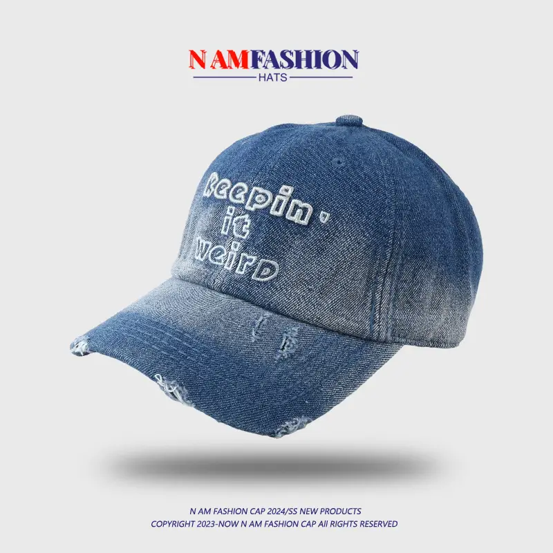 Blue Wide Brim Cap with "RAPIN IT" Embroidery — feature 7