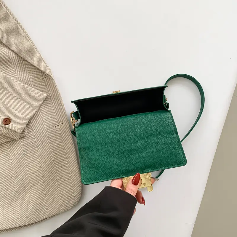Green Textured Crossbody Bag for Women - Image 7