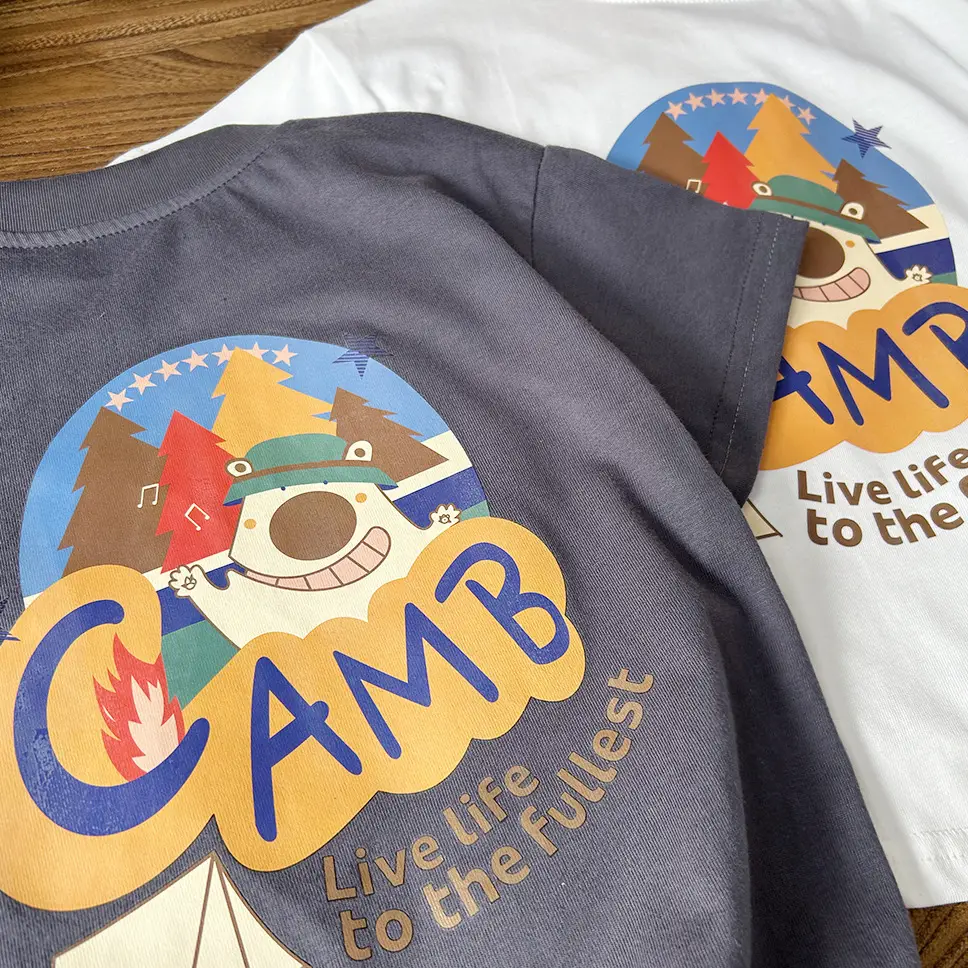 White Cartoon Print Boys T-Shirt with Denim Shorts