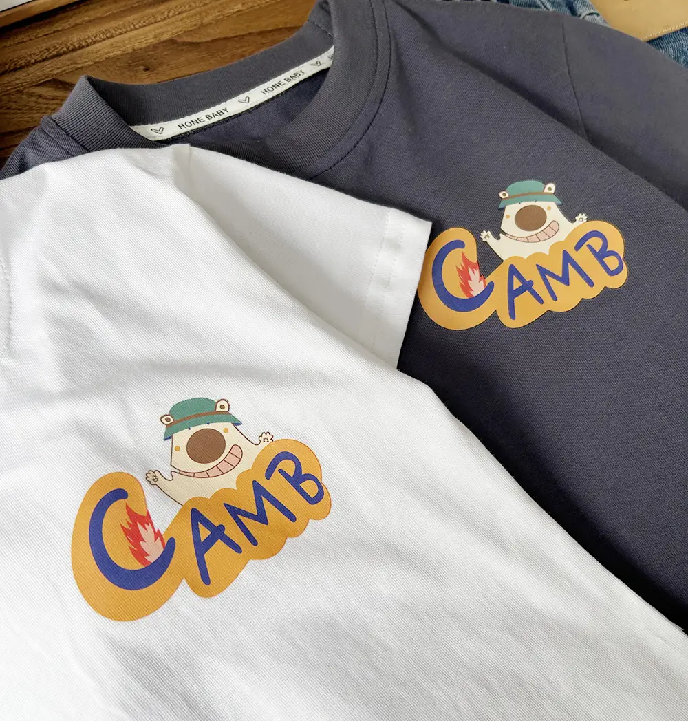 White Cartoon Print Boys T-Shirt with Denim Shorts — feature 6