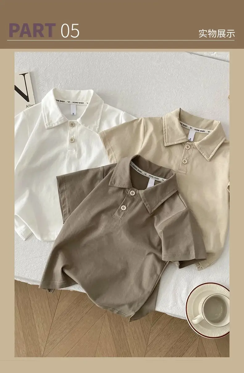 Boys Solid Color Collared T-Shirt 2026 Summer — feature 8