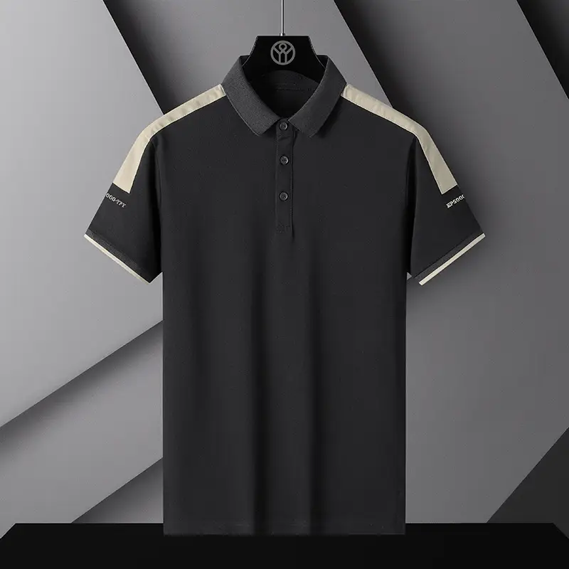 Men's Black Beige Polo Shirt Collar Design - Image 3