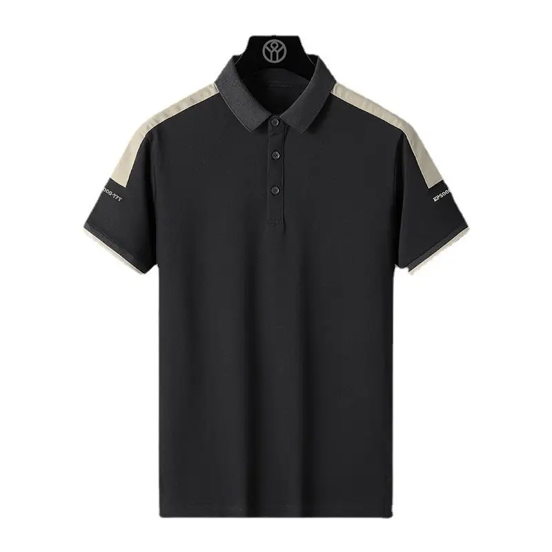 Men's Black Beige Polo Shirt Collar Design - Image 5