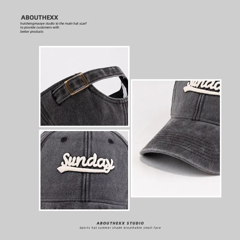 Men Blue Washed Sunday Embroidered Cap - Image 8