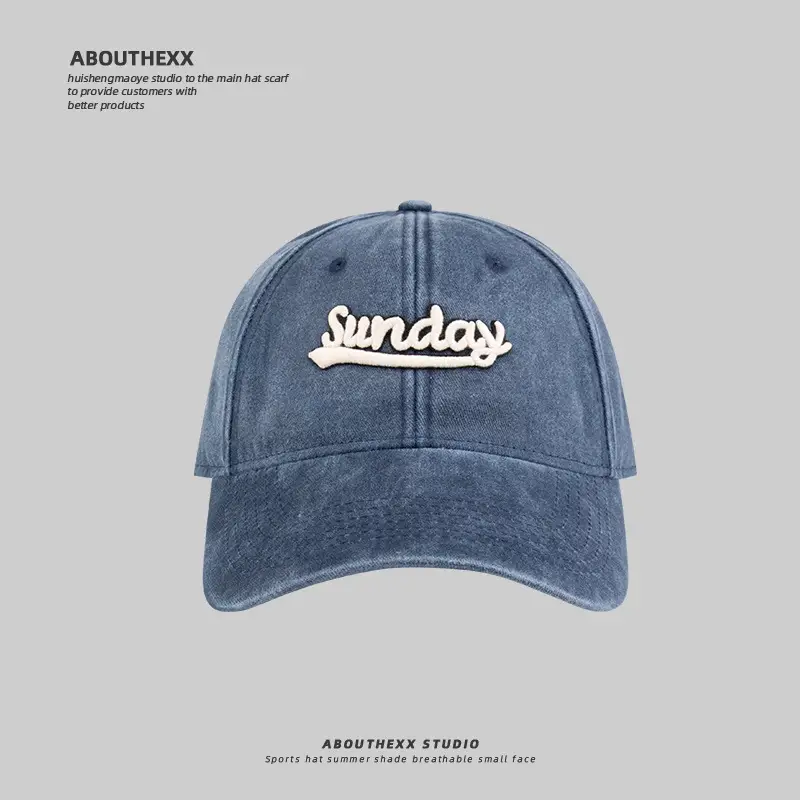 Men Blue Washed Sunday Embroidered Cap - Image 5