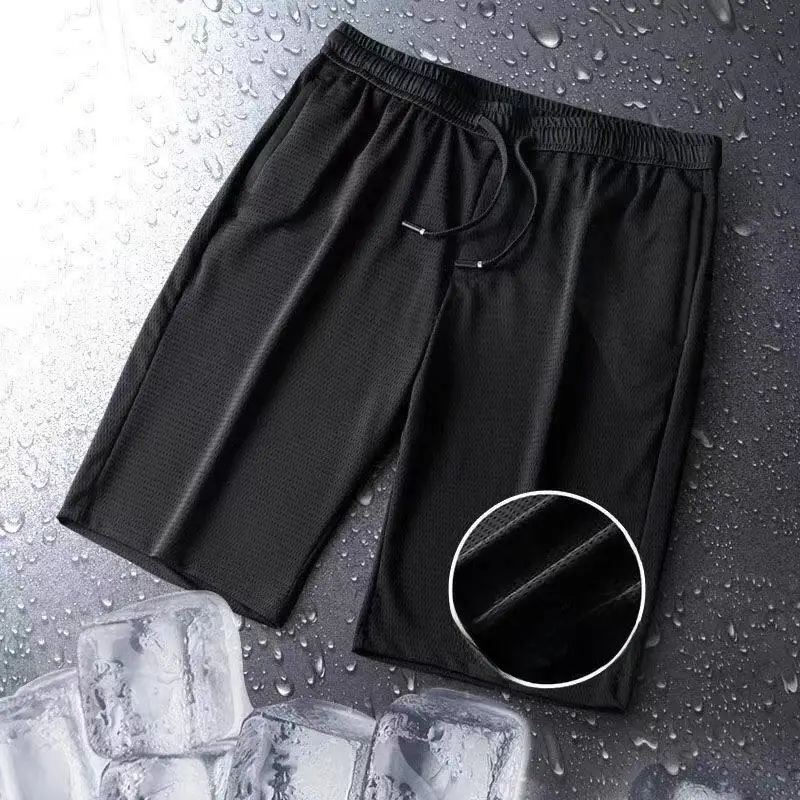 Men Ice Silk Crop Shorts Black Summer Casual - Image 6