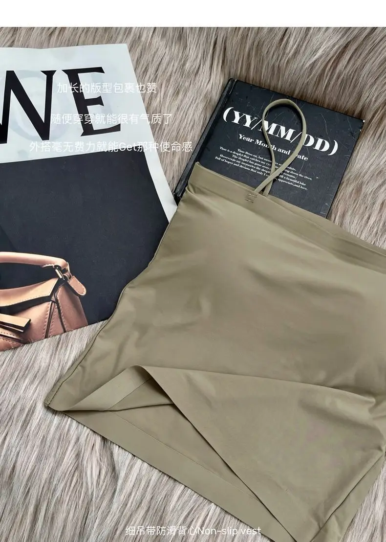 Summer fixed Cup Ice Silk beauty back small sling women's inner strap with chest pad one-piece anti-exposure seamless vest base — feature 14