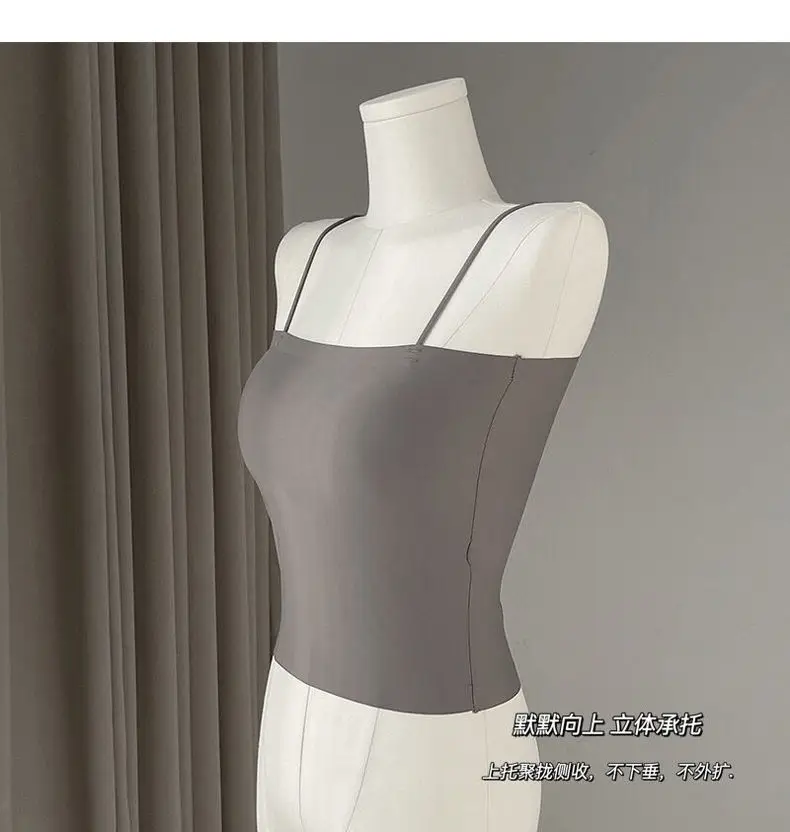 Summer fixed Cup Ice Silk beauty back small sling women's inner strap with chest pad one-piece anti-exposure seamless vest base — feature 6