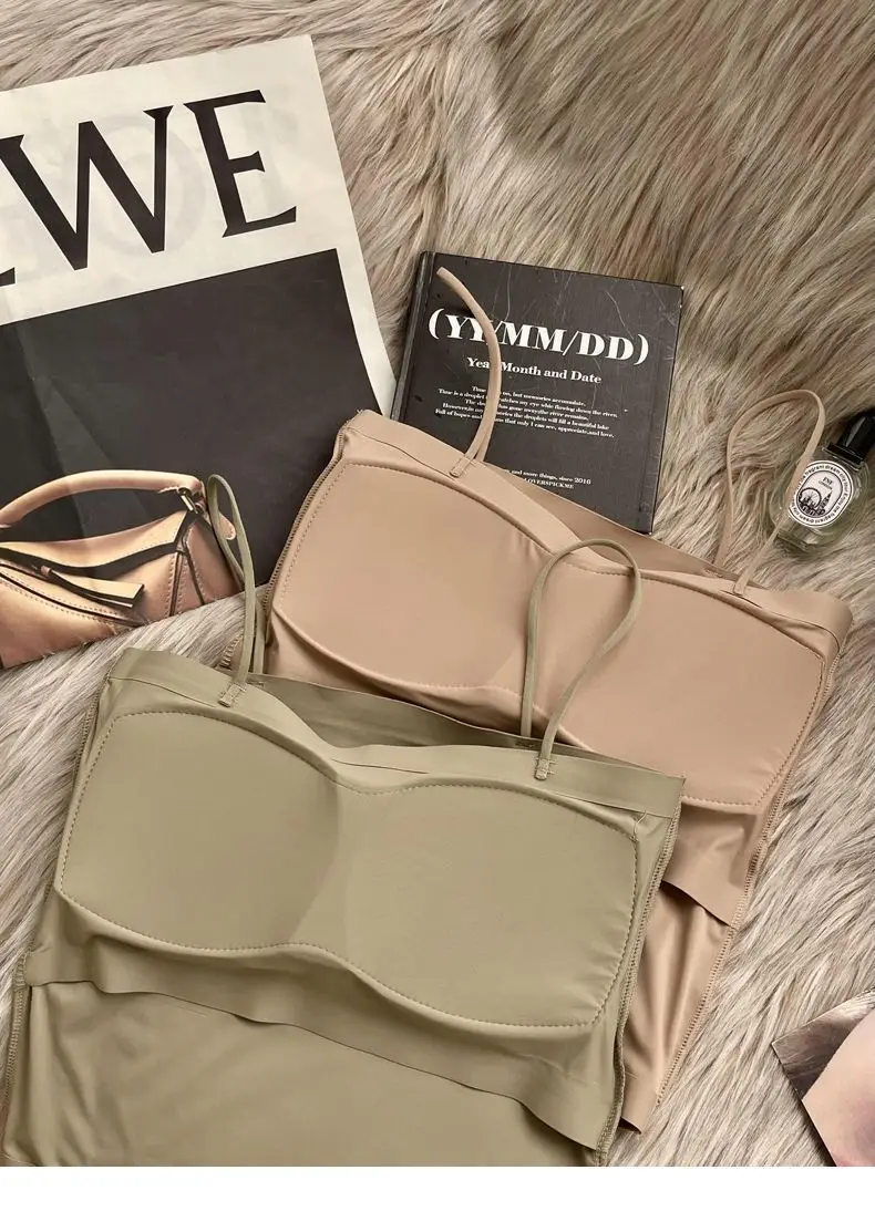 Summer fixed Cup Ice Silk beauty back small sling women's inner strap with chest pad one-piece anti-exposure seamless vest base — feature 8
